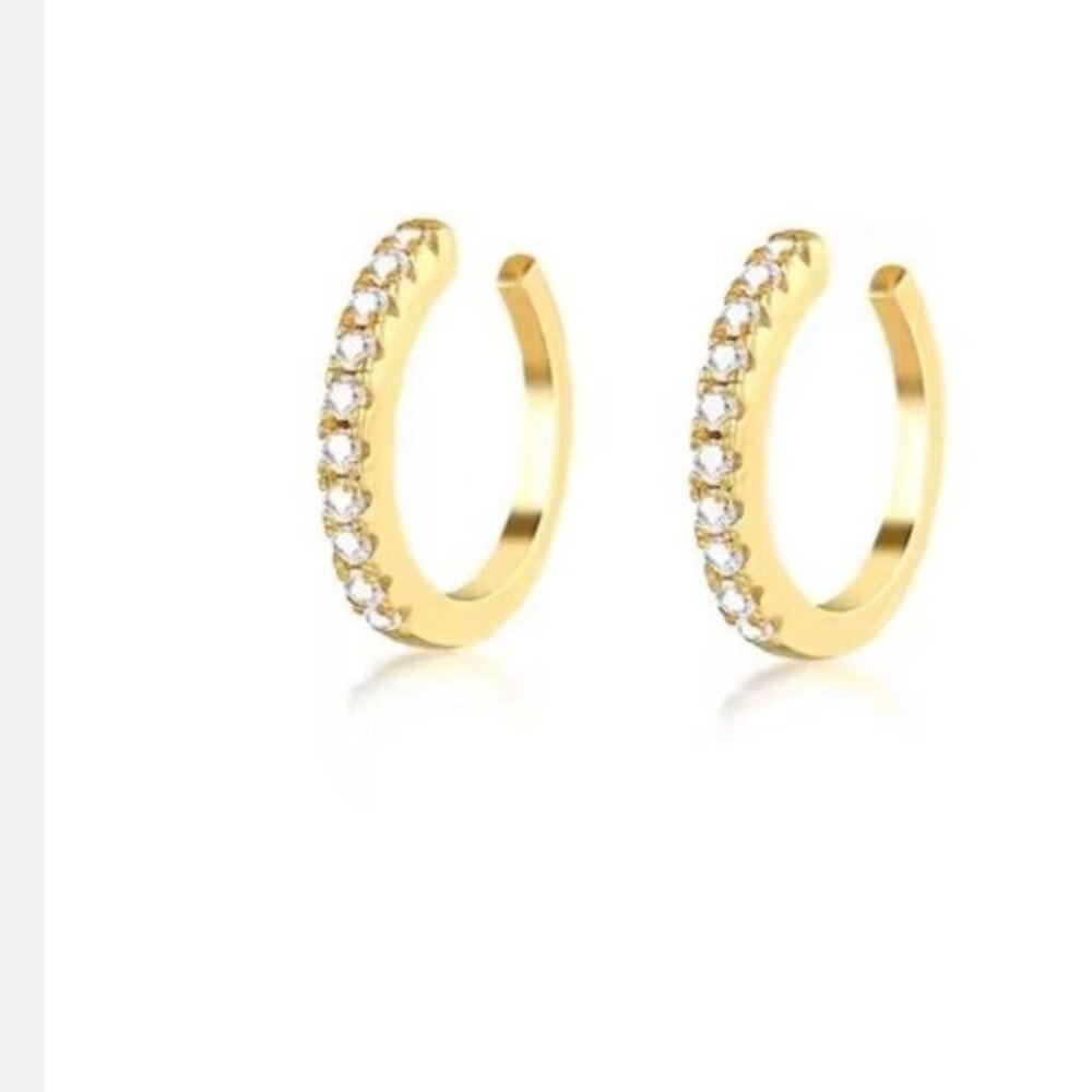 Gold Ear Cuff Pave "diamonds" 14K gold Vermeil Ear Cuff NO PIERCING required - Picture 4 of 8